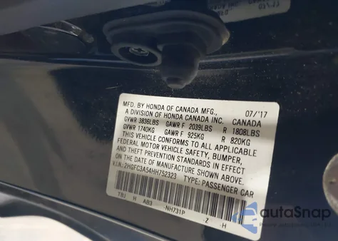 2017 Honda Civic Si from USA, damaged, VIN 2HGFC3A54HH752323